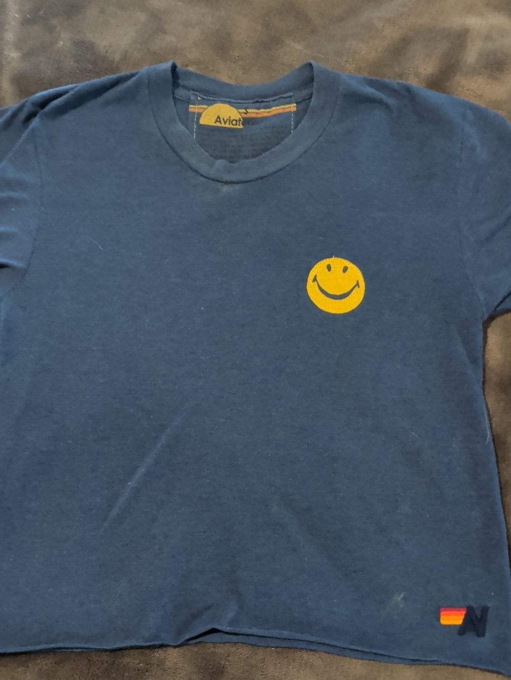 Aviator Nation Navy Short-Sleeve Tee with Yellow Smiley Chest Graphic